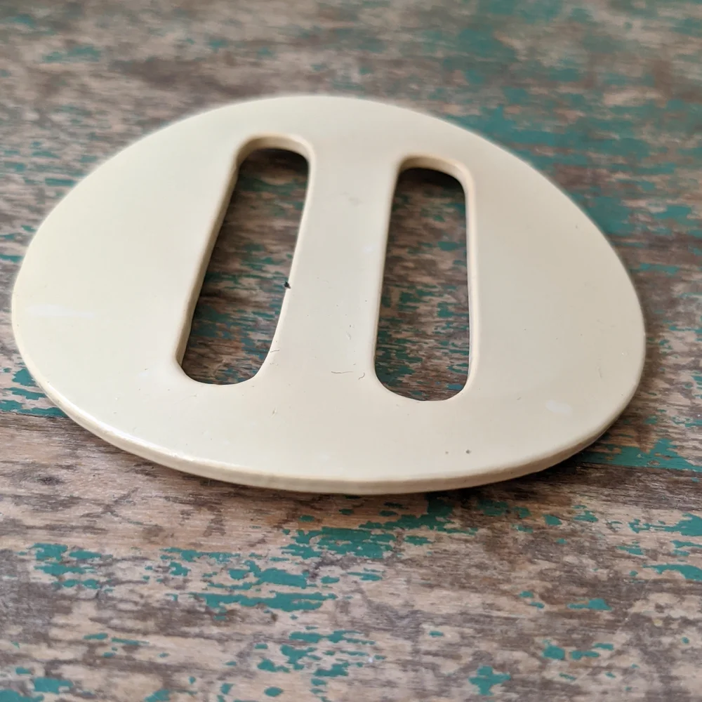 Lot of 3 Round Vintage Buckles - Cream Celluloid & Metal with Fabric